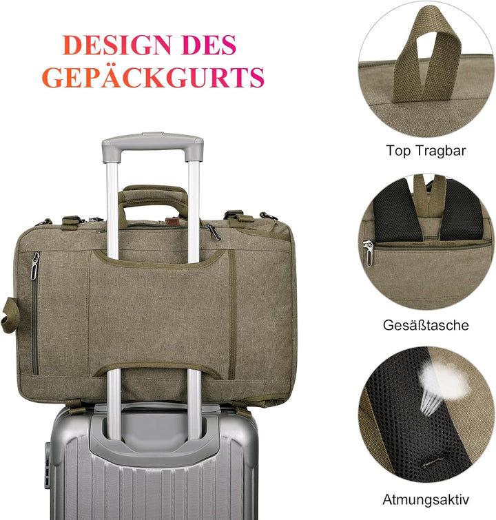 WITZMAN Reiserucksack Herren Canvas 40L Laptop Rucksack Fit 16 Zoll Vintage Rucksack für Herren Gesc