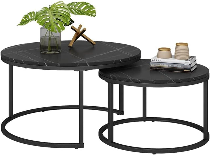 Vicco Couchtisch-Set Montreal, Schwarz/Schwarzer Marmor, 77 x 40 cm 2 Teile 2er Set Schwarz, 2er Set