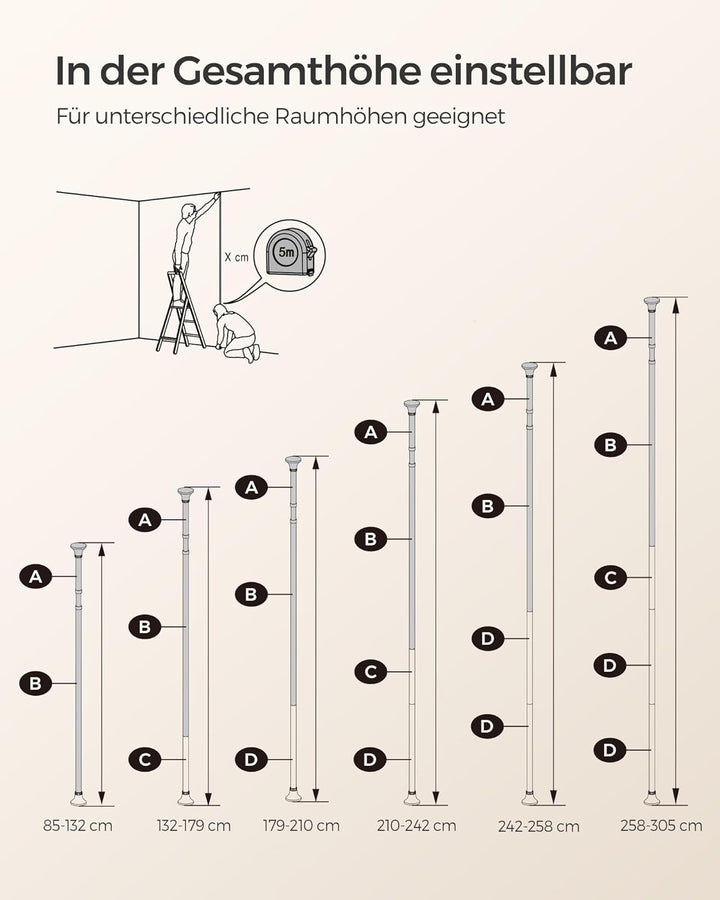 SONGMICS 85-305 cm Duschregal für Badezimmer mit Teleskoprohren und 4 Ablagen BCB001A Weiss/Flyaway