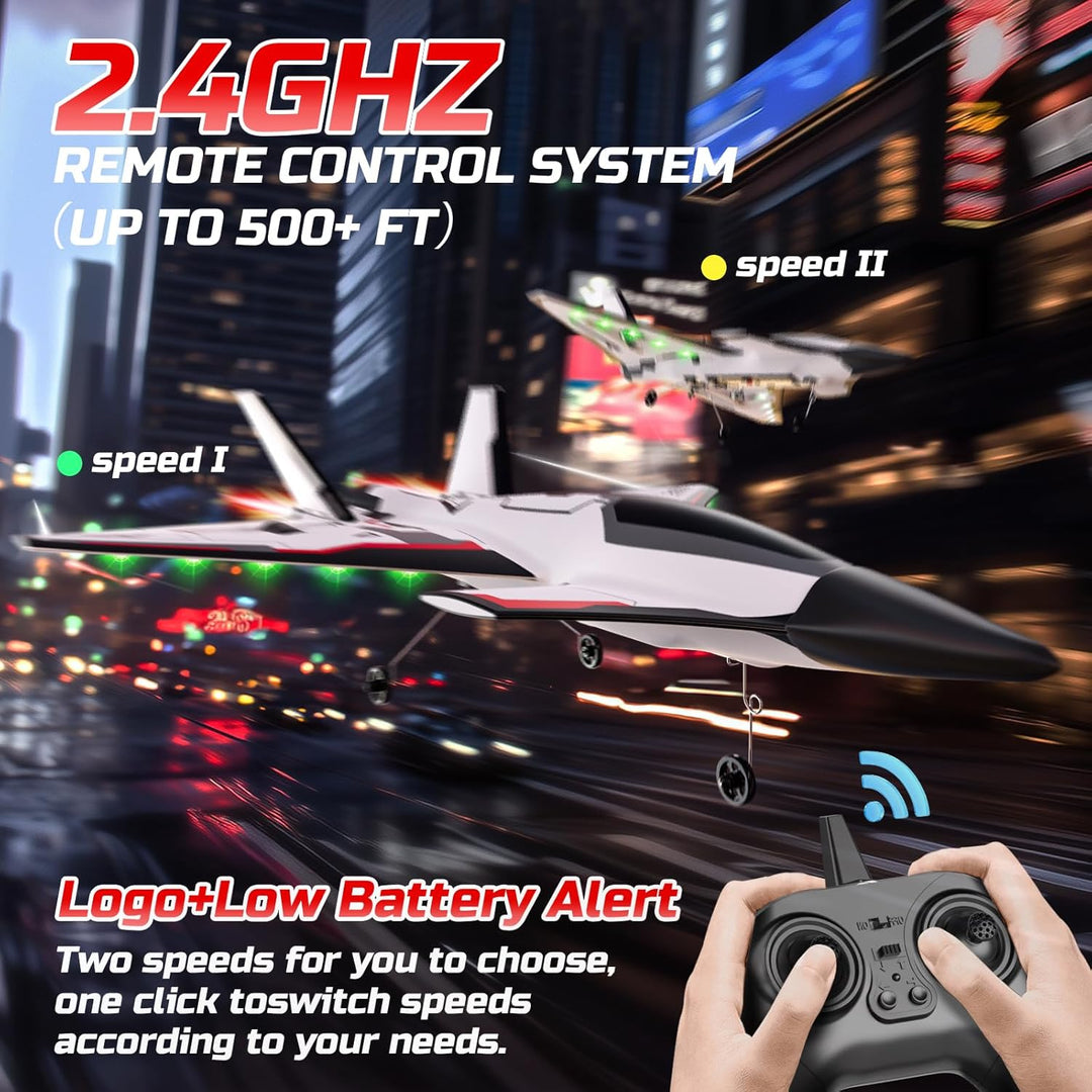 DEERC Future RC Flugzeug mit 4 Kanälen, LED-Lichtern, leicht zu fliegen, akrobatisches Flugzeug, 2,4