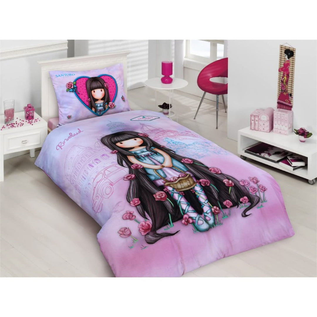 Halantex Santoro Gorjuss Bettwäsche-Set für Mädchen mit Rosebud-Puppe – 2 Stück Bettbezug 140 x 200