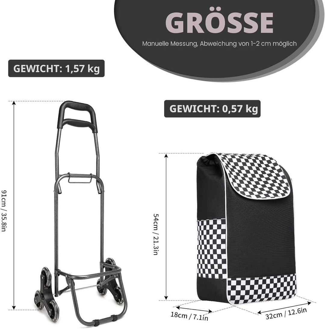 Kono Einkaufstrolley Einkaufswagen Stabiler Trolley Einkaufstrolley Klappbar 2 in 1 Abnehmbar Tasche