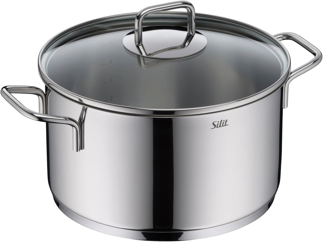 Silit Extra Cook Kochgeschirr-Set 4-teilig, Kochtöpfe 16/20/24 cm mit Glasdeckel, Stielkasserolle 16