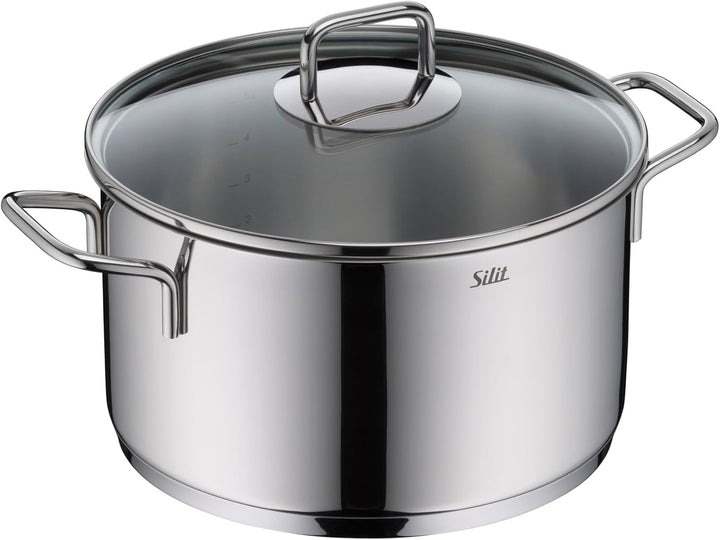 Silit Extra Cook Kochgeschirr-Set 4-teilig, Kochtöpfe 16/20/24 cm mit Glasdeckel, Stielkasserolle 16
