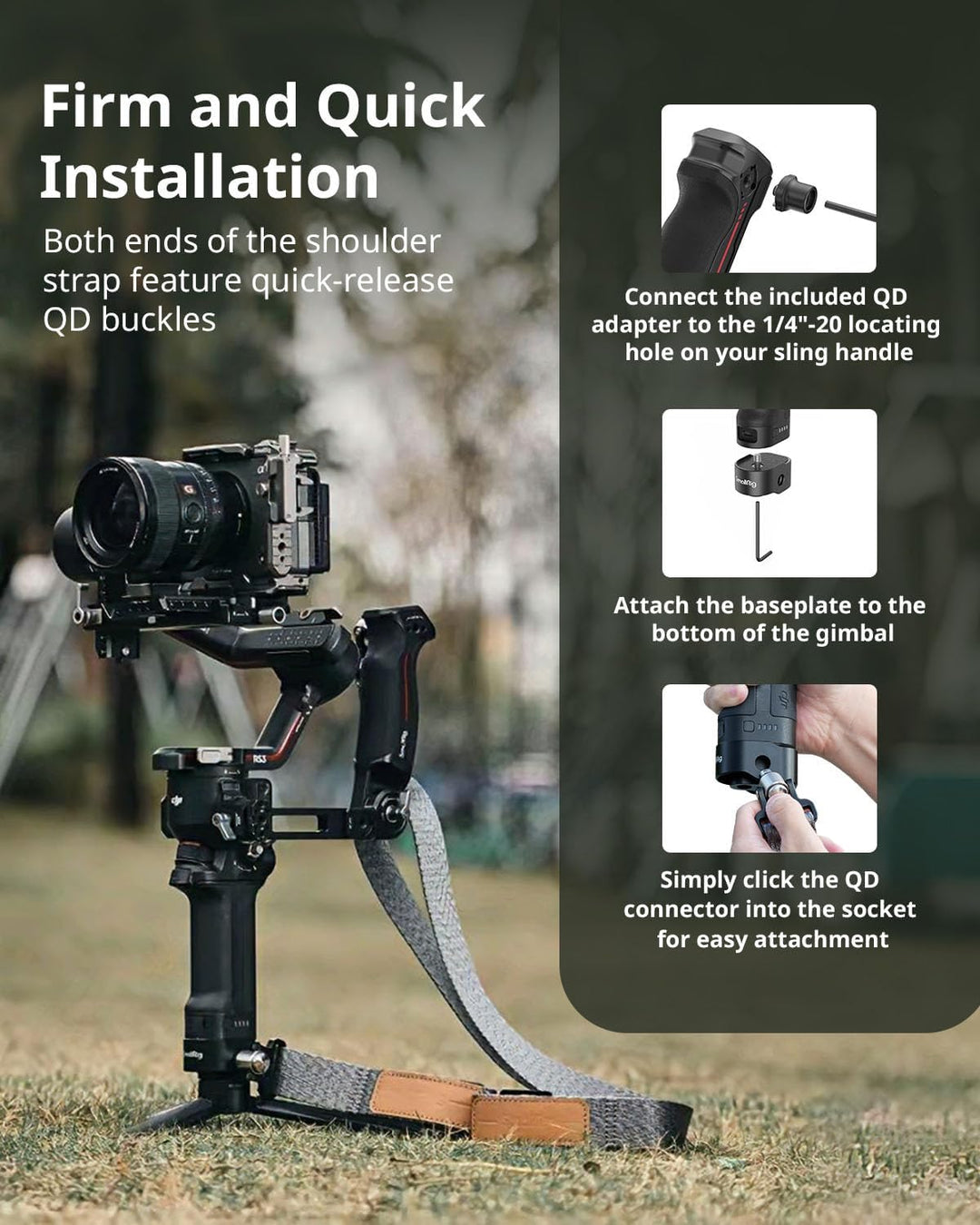 SMALLRIG RS3 RS2 Gewichtsreduzierender Schultergurt Shoulder Strap kompatibel mit Sling-Griff für DJ