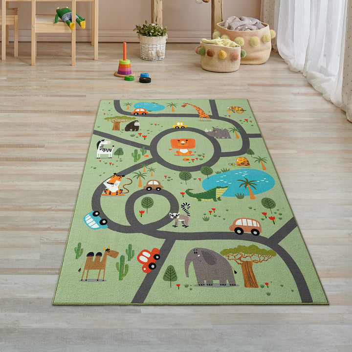 Teppich-Traum Teppich Kinderzimmer Kinderteppich rutschfest waschbar Spielteppich Safari Strasse Aut