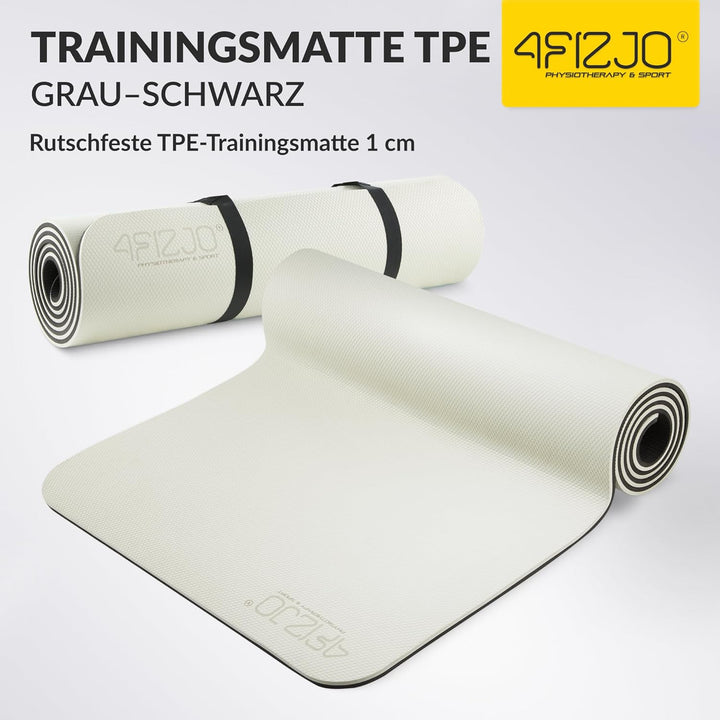 4FIZJO Fitnessmatte mit Tragegurt, Abmessungen 180x60cm, TPE-Kautschuk, Rutschfest, Komfort, In &amp; Ou