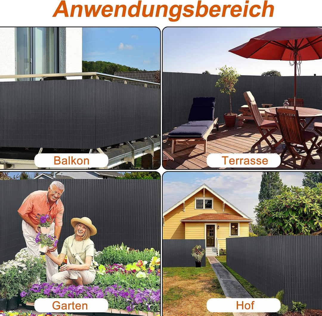 PVC Sichtschutzmatte Sichtschutzzaun 90x300CM,Anthrazit,Outdoor Sichtschutz mit verstärkten Lamellen