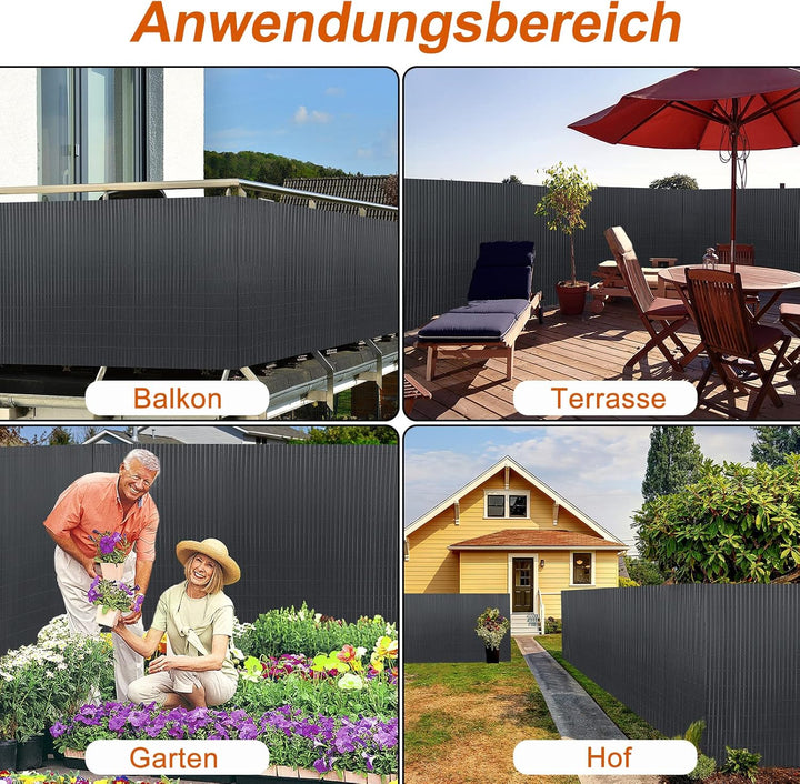 NAIZY 90x400cm PVC Garten Sichtschutz Sichtschutzmatte Anthrazit Sichtschutzzaun UV-Schutz Blickdich