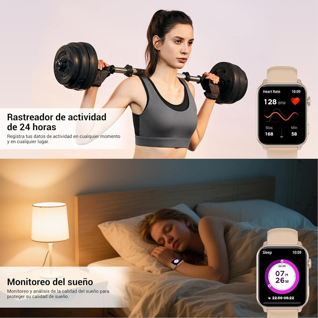 IOWODO Smartwatch Herren Damen 2025 | Bluetooth Anrufe & LED-Leuchte | SpO2 & Schlafüberwachung | 35