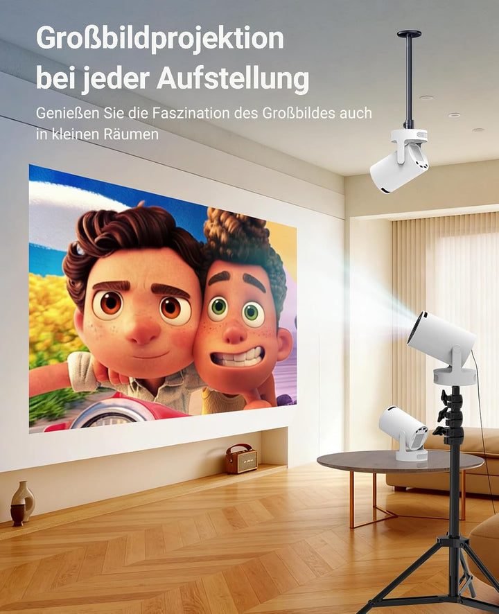 Mini Beamer Unterstützt 4K 1080P, Tragbarer Projektor mit 5G WiFi 6 und BT 5.4, Mini Projektor mit A