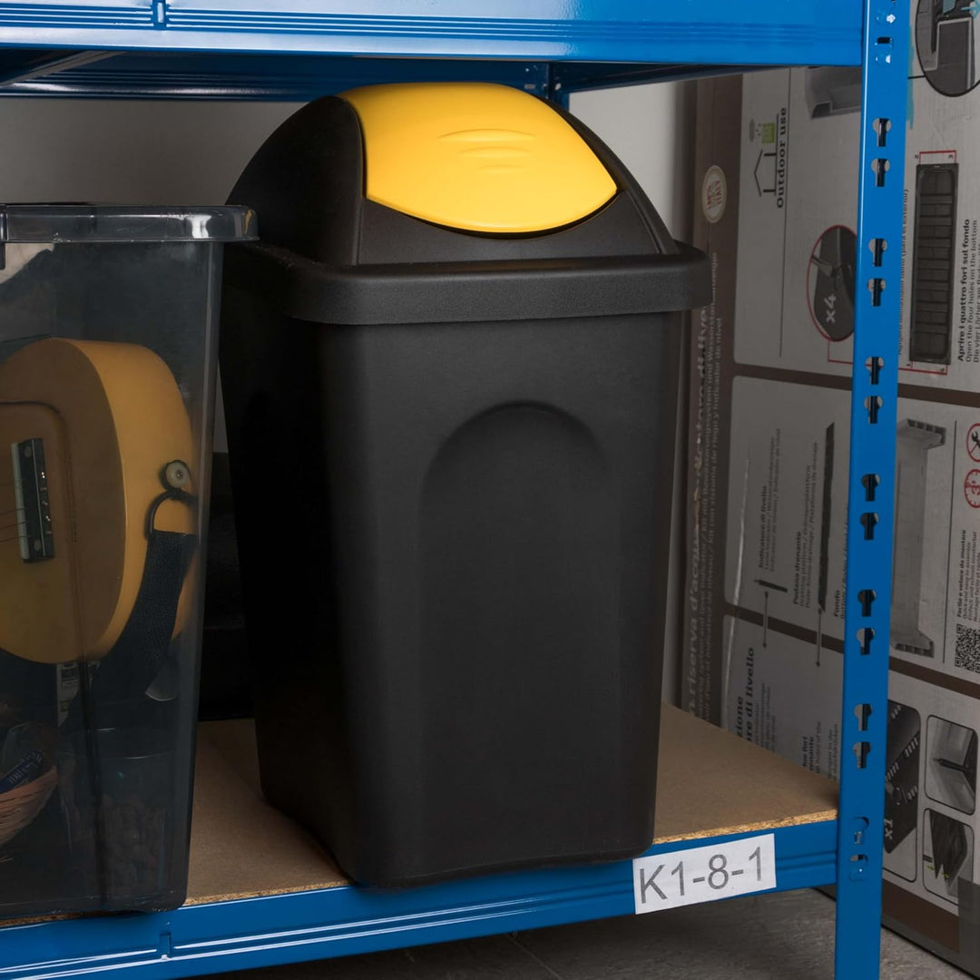 Mülleimer 30l schwarz gelb eckig, Schwingdeckel Mülleimer Küche, Mülltonne, Abfalleimer Küche, Mistk