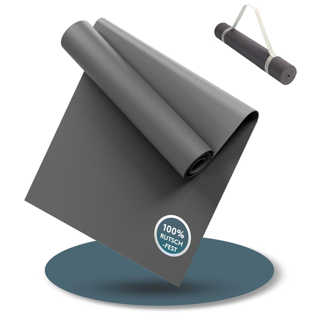 LILENO SPORTS Yoga Matte (180x60cm) inkl. Tragegurt - Sport und Yogamatte extra rutschfest in 4 mm D