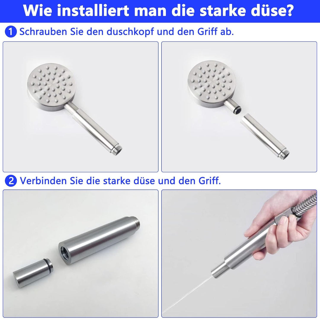 Duschkopf Edelstahl Gebürstet, Duschbrause Wassersparend, Brausekopf Hochdruck, Shower Head Handbrau