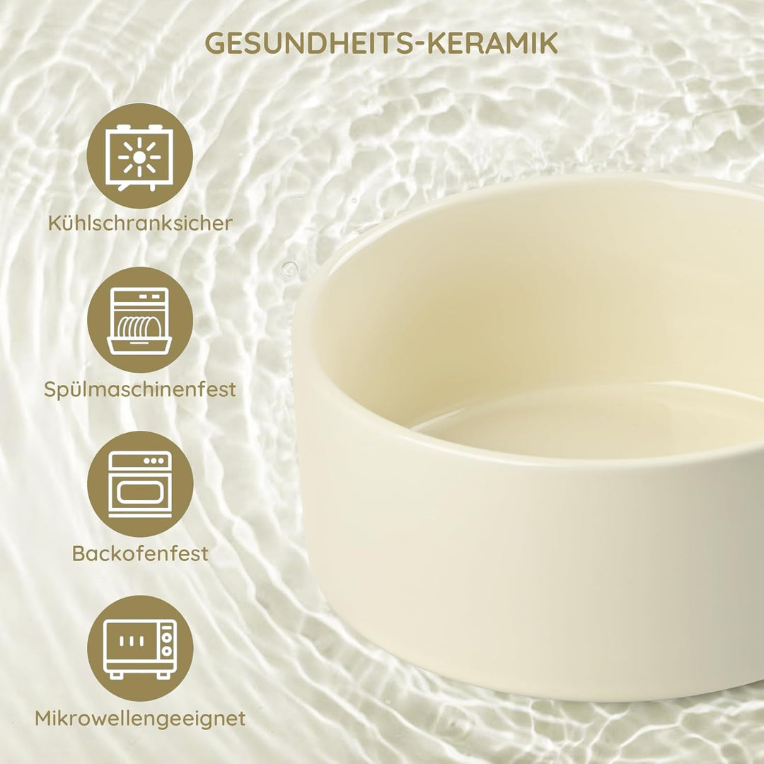 SPUNKYJUNKY Keramik Hundenapf Set Anti Schling Napf mit Bambus Ständer für Katzen und Hunde (Beige)