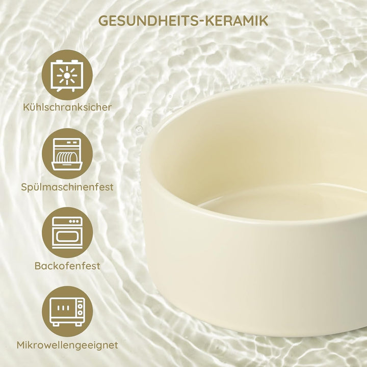 SPUNKYJUNKY Keramik Hundenapf Set Anti Schling Napf mit Bambus Ständer für Katzen und Hunde (Beige)