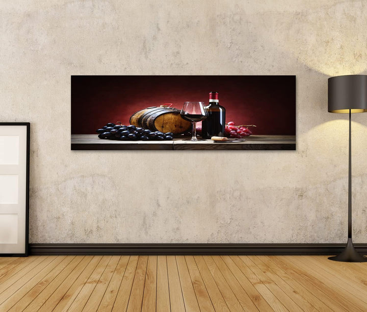islandburner Bild auf Leinwand Rotwein Glas Trauben Flasche Kleines Fass Bilder Wandbilder Poster Le