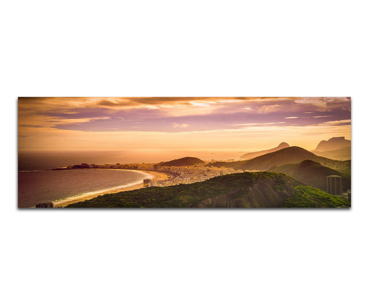 Paul Sinus Art Panoramabild auf Leinwand und Keilrahmen 150x50cm Rio De Janeiro Copacabana Strand Be