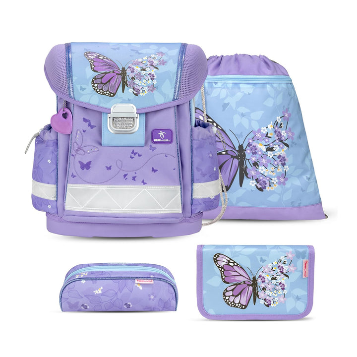 Belmil Classy Schulranzen Set 4 - teilig (403-13/AG/S) M Purple Blue Butterfly, M Purple Blue Butter
