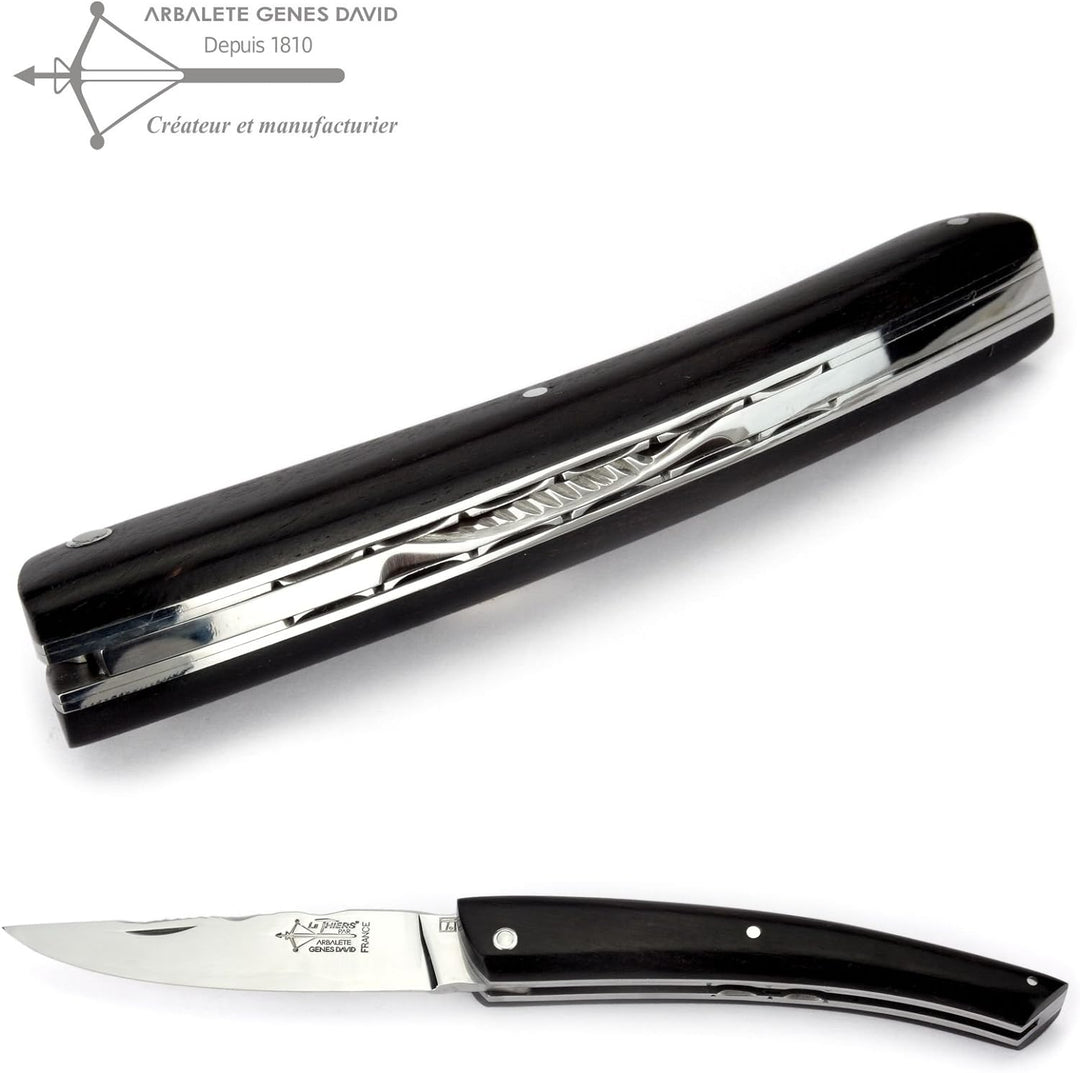 Arbalete G. David - Le Thiers Taschenmesser 12 cm - Doppelplatine - massive Griffschalen Ebenholz -