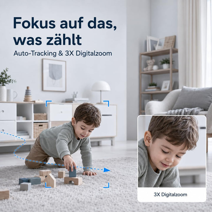 5G WLAN Überwachungskamera Innen, 3MP UHD Kamera Überwachung Innen, 355° Drehbar Hundekamera Schwenk