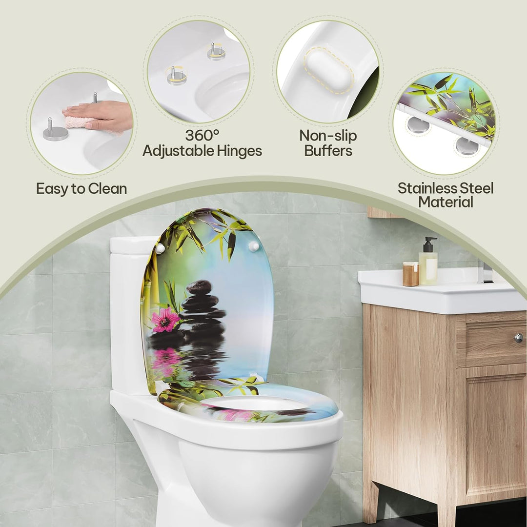 Toilettendeckel, WC Sitz mit Absenkautomatik, Klodeckel mit Schnellverschluss, 360° verstellbaren Sc