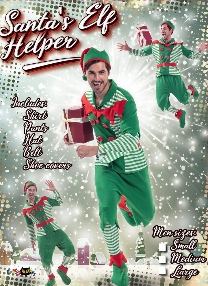 EraSpooky Elfenkostüm für Herren Weihnachten Weihnachtsmann Helfer Kostüm Outfits Rot und Grün, L