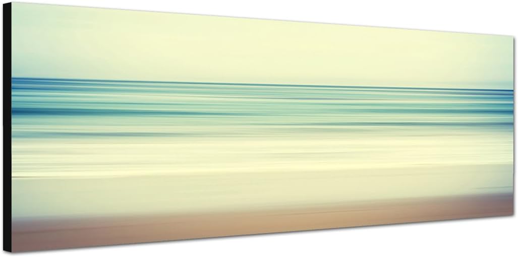 Paul Sinus Art Panoramabild auf Leinwand und Keilrahmen 150x50cm Strand Meer abstrakt Vintage