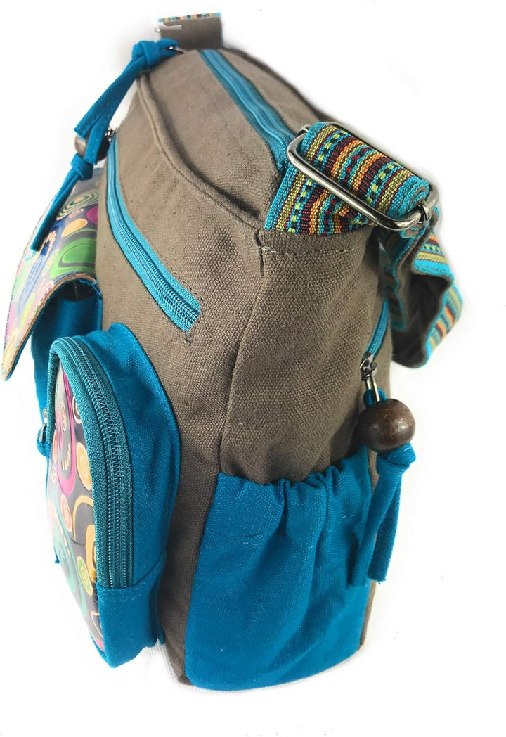 Macha Ethnische indische ethnische Baumwolle und Leder Schultertasche für Frauen Grau, Grau