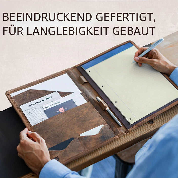 Moonster Professional Portfolio aus Leder Dokumentenmappe A4 - Schreibmappe A4 Format mit Luxus Stif