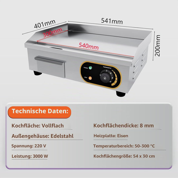 Grillplatte Elektrisch, 54cm Profi Gastro Elektrogrill Elektrische Grillplatte Elektro Tischgrill Ga