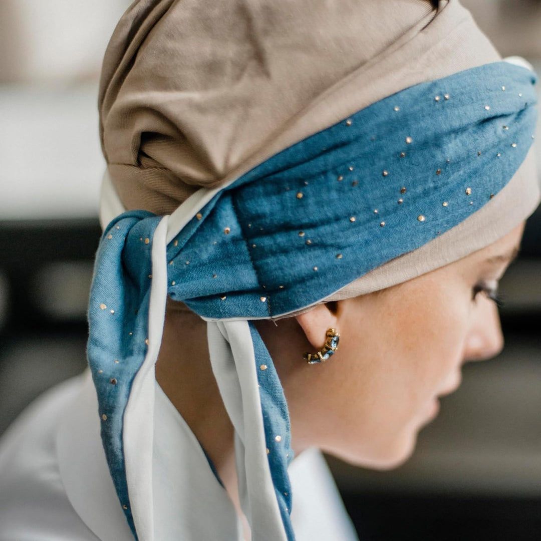 CAREBELL Smooth Blue Gold Bambus Haarausfall Headwear, Blau, Creme und Weiss, One size