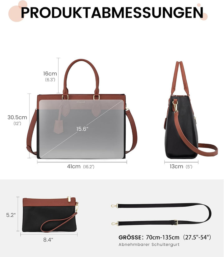 LOVEVOOK Laptop Handtasche Damen, 15,6 Zoll Shopper Tasche Schultertasche Laptoptasche Gross Aktenta