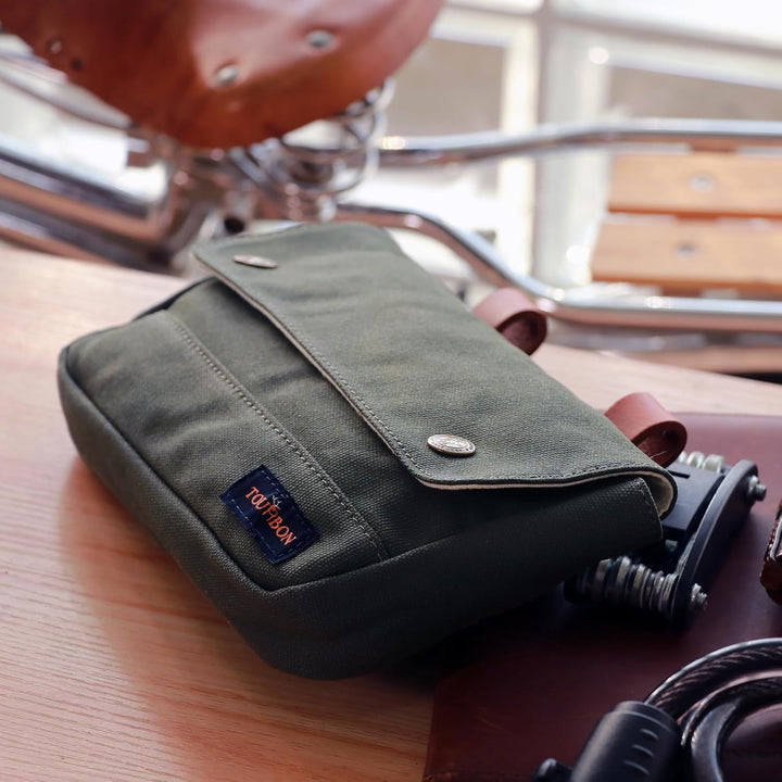 TOURBON Leinwand und Leder Strap Fahrrad Satteltasche Sitz Pack Tasche Grün, Grün
