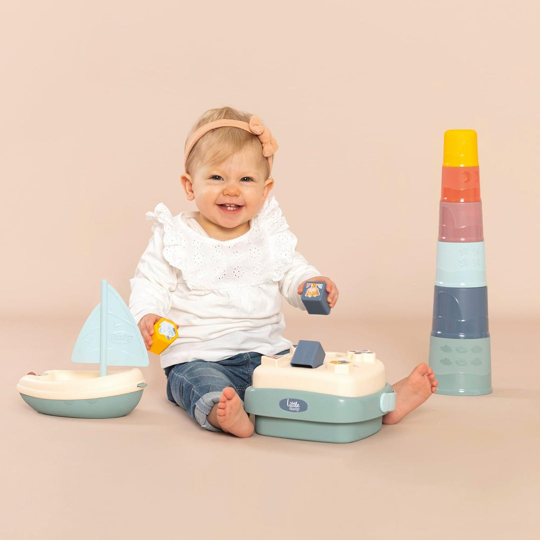 Smoby Little Motorikspielzeug-Set 3-teilig: Magic-Tower, Formsteckspiel-Korb, Badespielzeug Segelboo