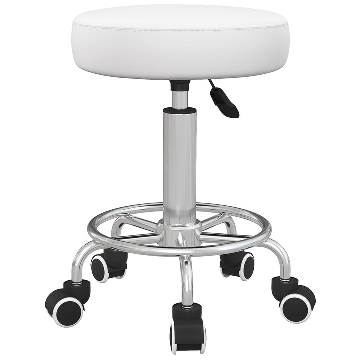 Vinsetto Rollhocker Höhenverstellbar mit Fussring Weiss Ø42 x 50-64 cm | Arbeitshocker, Drehbarer Sa