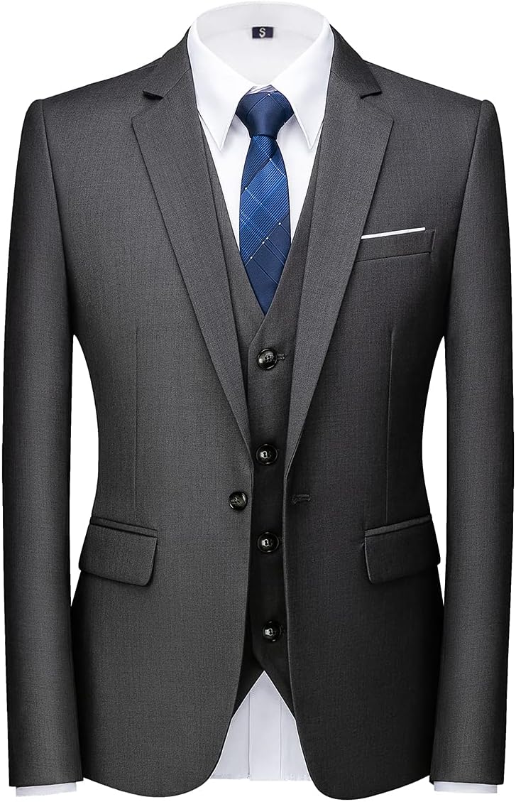 KUDORO Herren Anzüge 3-teilig Slim Fit Eine Knöpfe für Hochzeit Business Herrenanzug Sakko Weste Hos