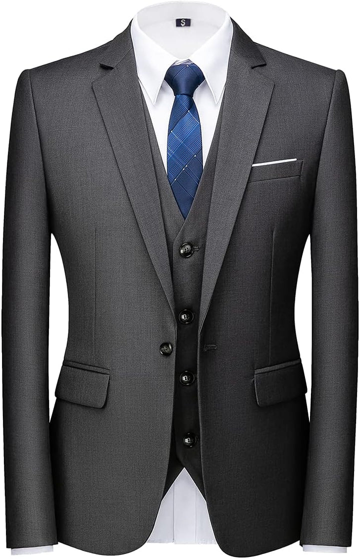 KUDORO Herren Anzüge 3-teilig Slim Fit Eine Knöpfe für Hochzeit Business Herrenanzug Sakko Weste Hos