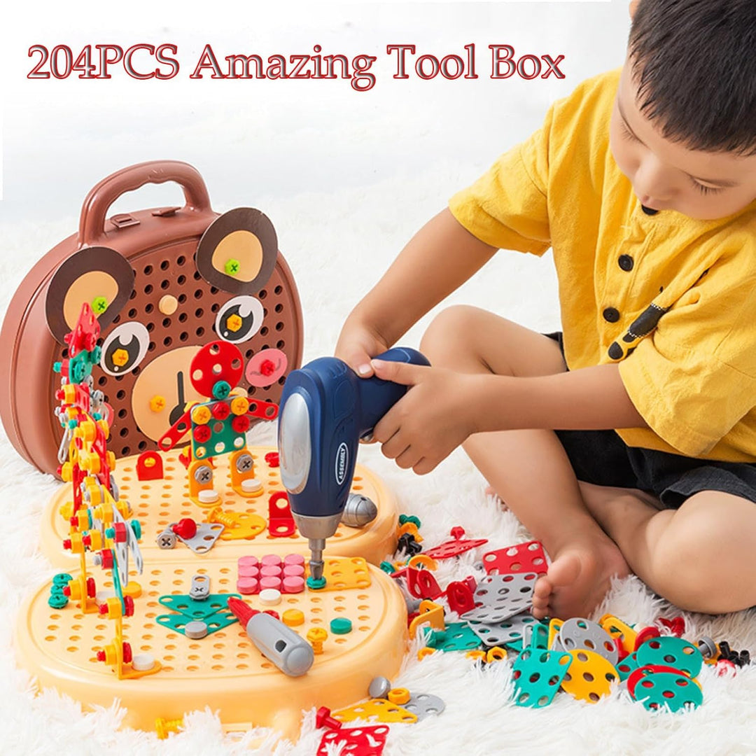 Magic Montessori Play Toolbox mit elektrischer Bohrmaschine, Magic Montessori Play Toolbox Bear, Pla