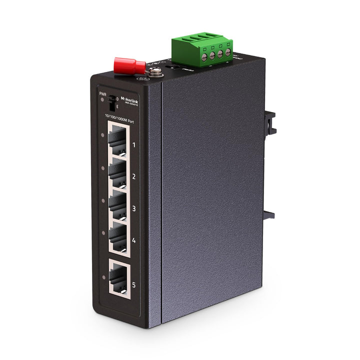 MokerLink 5 Port Industrial Din Rail Gigabit Switch, 4 x 100/1000Mbps Ports, 1 Gigabit Uplink, Mini