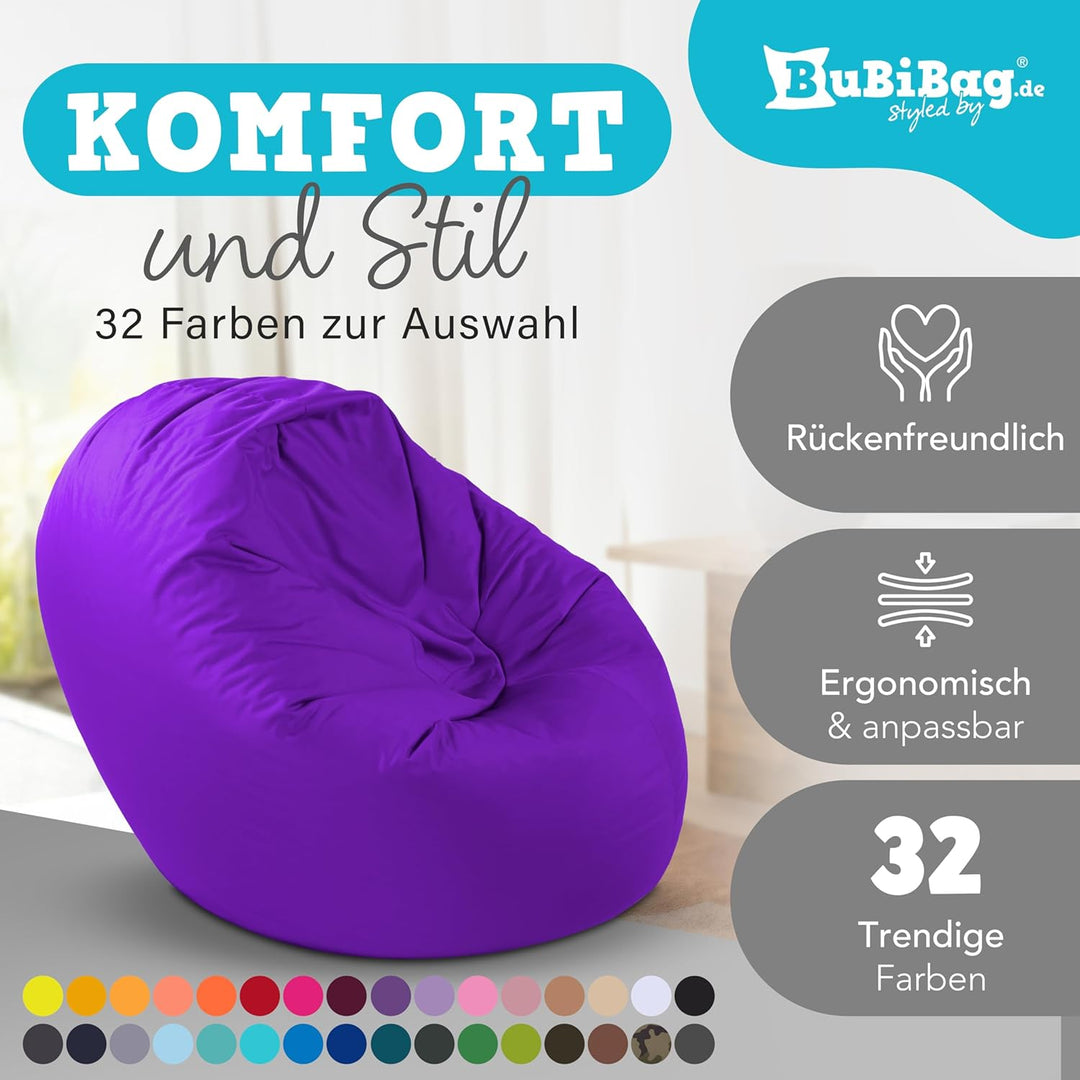 BuBiBag 2in1 Sitzsack L - XXL mit Füllung für Kinder & Erwachsene, Gaming Beanbag & Bodenkissen für