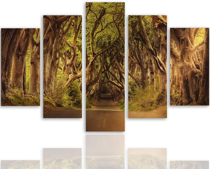 Feeby Leinwandbild 5 Teilig Weg Bild Wanddeko Bäume Landschaft Wald bunt 200x100 cm Leinwandbild 200