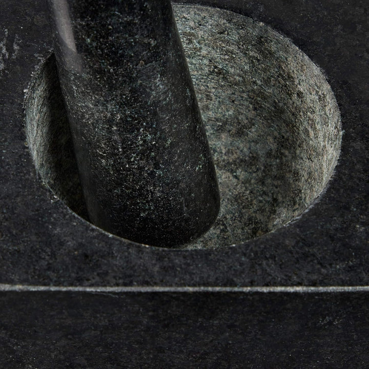 Relaxdays Granit Mörser mit Stössel, eckig, langlebig, Gewürze, Kräuter, 9,5x11x11cm, 250 ml, polier