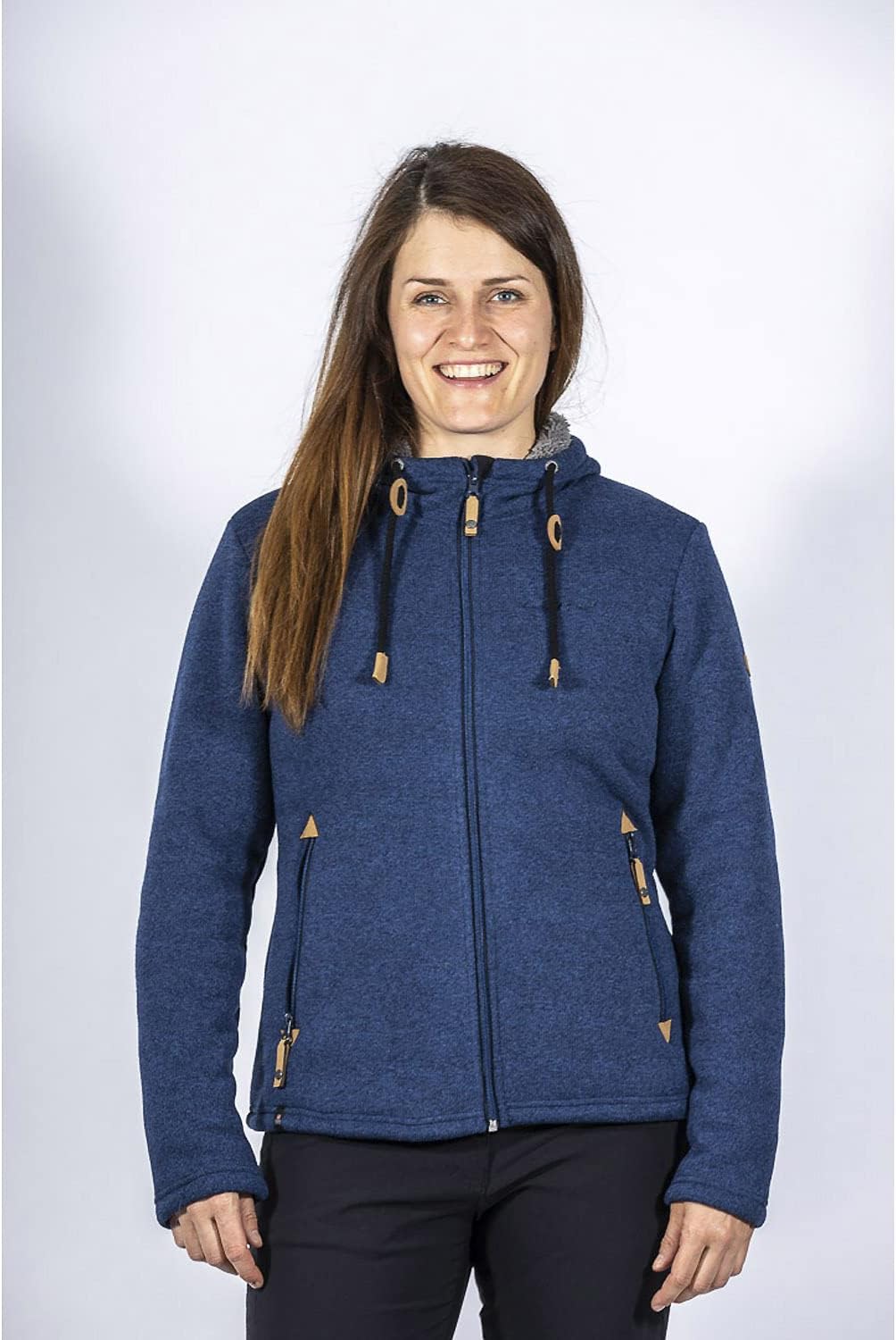 Maul Damen Chieming mit Kapuze Polar-strickfleece Jacke 36 73 blue, 36 73 blue
