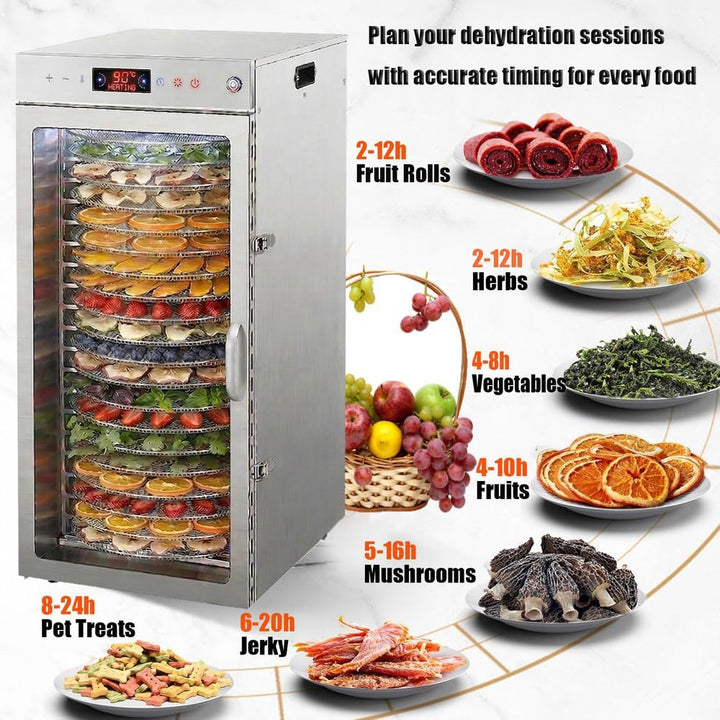 360°Drehfunktion Food dörrautomat (10 extragrosse Tablett) 800W Doppellüfter,24 Hour Digital Timer T
