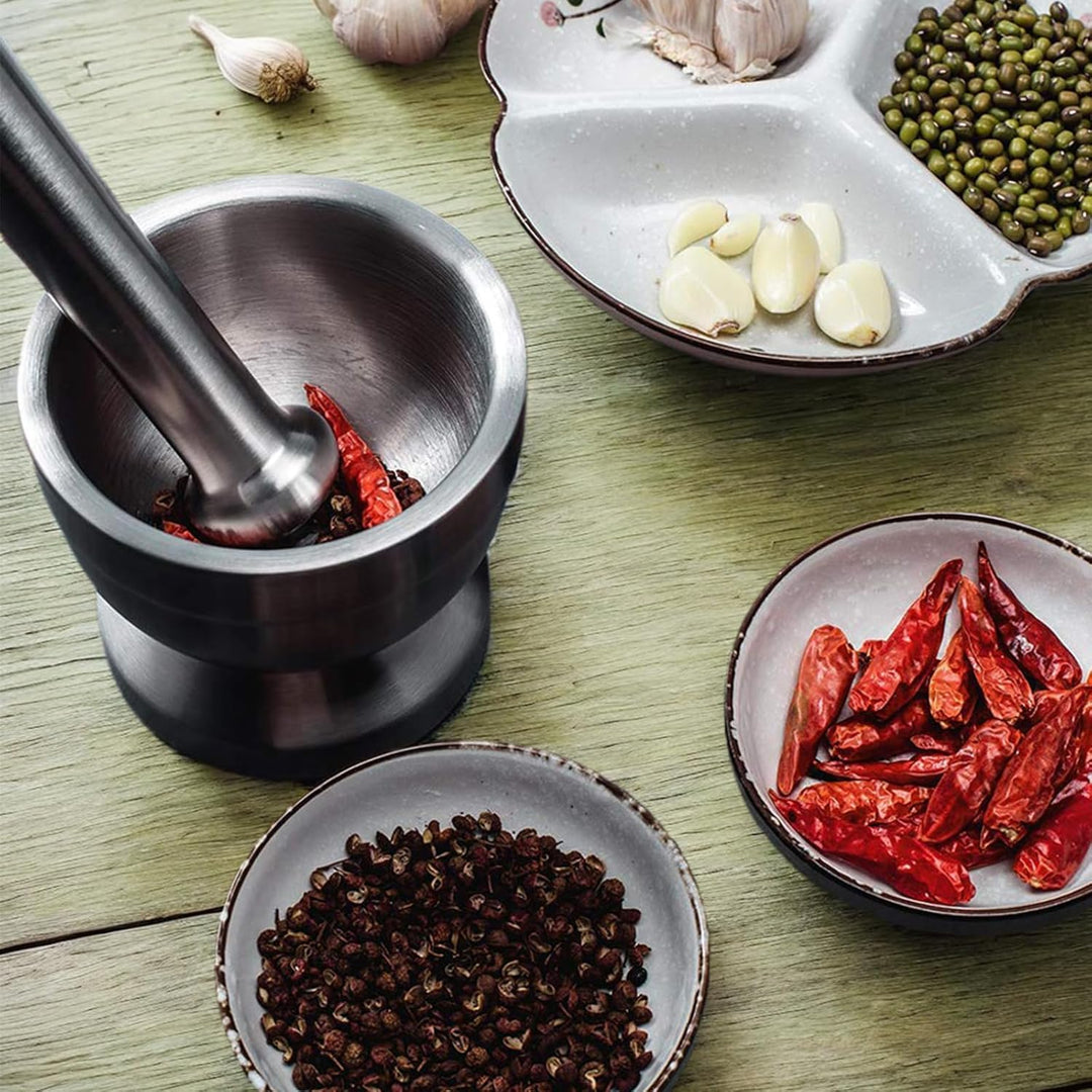 Mörser und Stössel Sets, Lebensmittelecht Pestle and Mortar Stainless Steel Mit Kunststoffabdeckung,