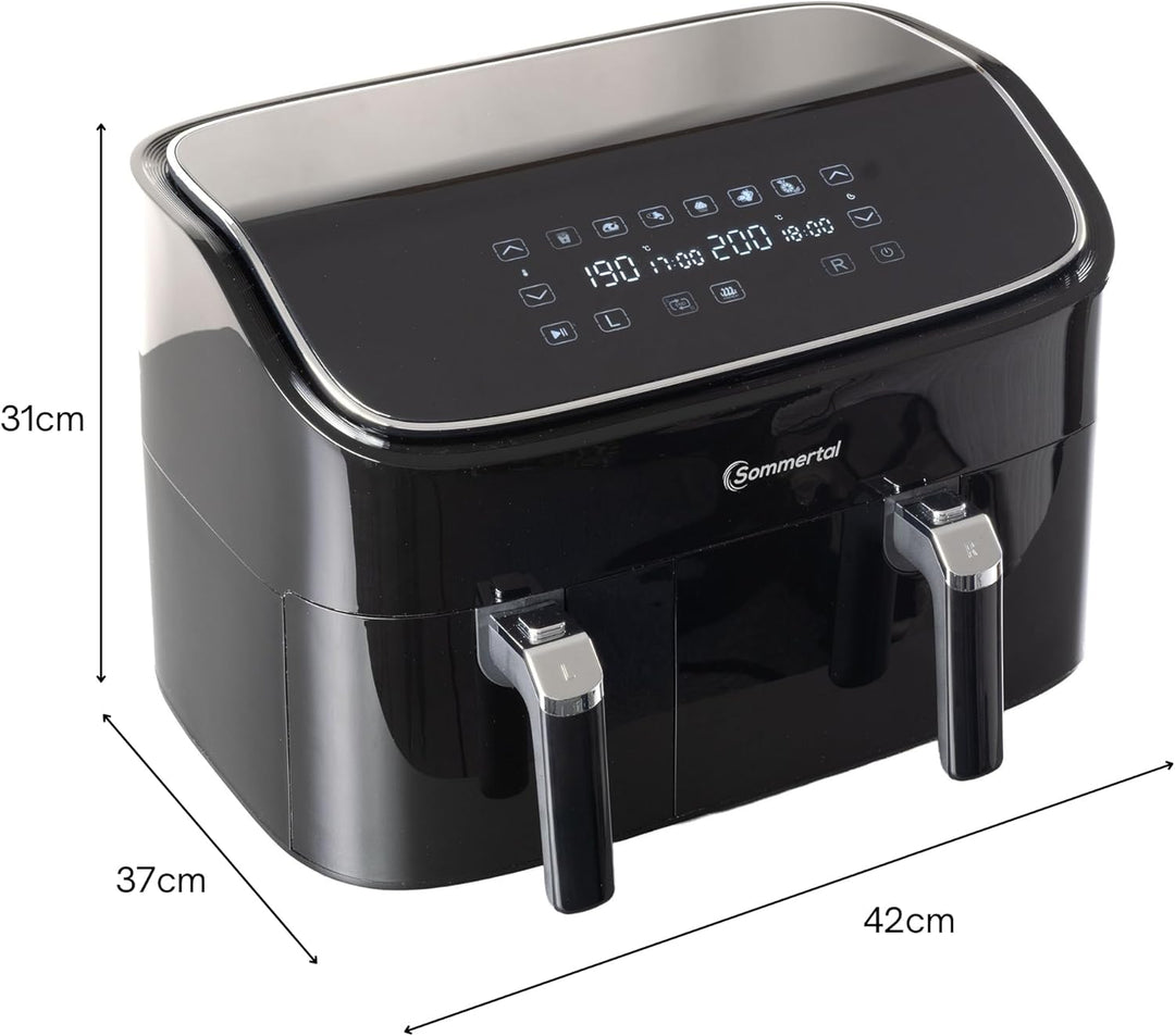Sommertal HF DUAL 900, Heissluftfritteuse Doppelkammer 9 Liter, Airfryer mit 2 Körben, 2850 Watt, mi