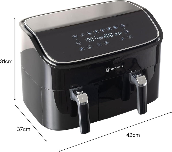 Sommertal HF DUAL 900, Heissluftfritteuse Doppelkammer 9 Liter, Airfryer mit 2 Körben, 2850 Watt, mi