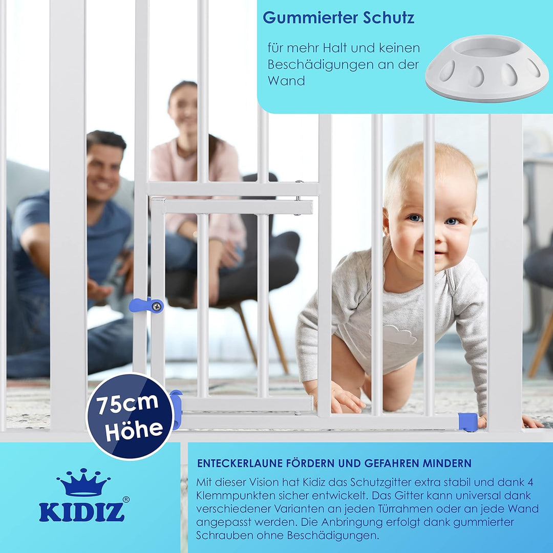 KIDIZ® Türschutzgitter Absperrgitter Treppengitter Kindergitter | mit Türe für Hunde und Katzen, Hau