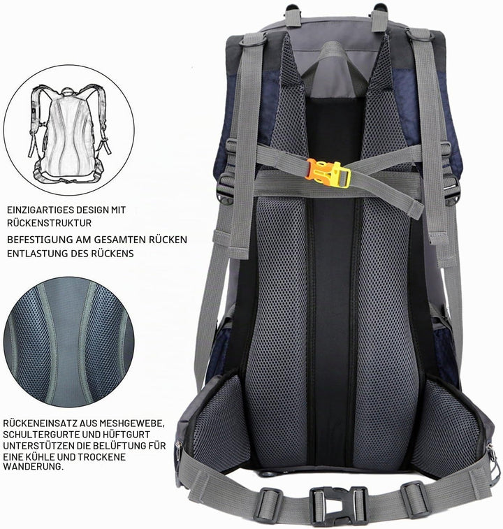 Bseash 60L Wasserdichter leichter Wanderrucksack mit Regenschutz, Outdoor Sport Tagesrucksack Multif